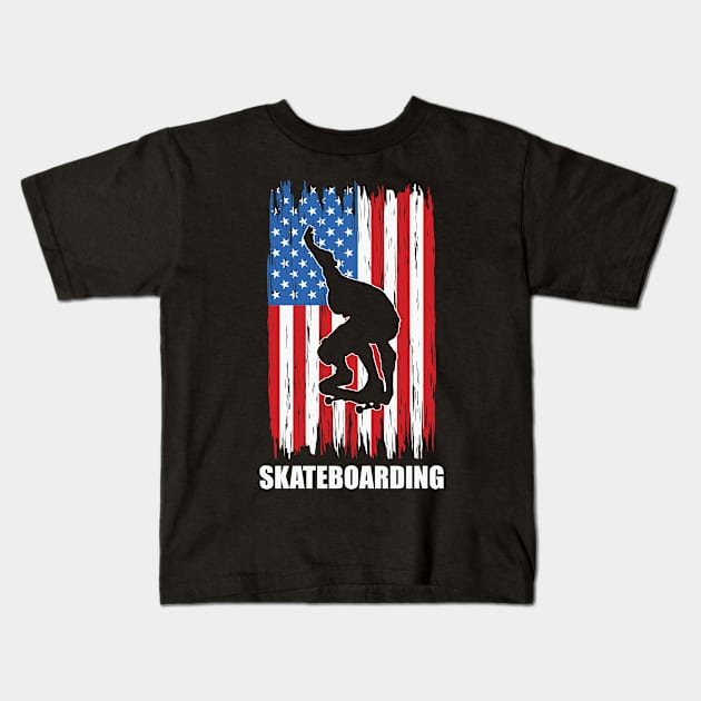 American Flag Skateboarding Kids T-Shirt by  Big Foot Shirt Shop